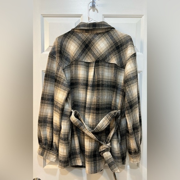 Laundry Bohemian Shacket Plaid Collared Snap Button Front Belted Women’s Sz XL - Picture 2 of 10
